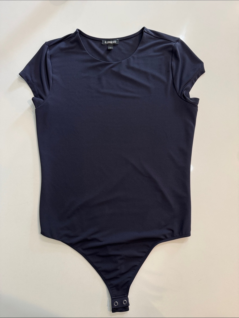 EXPRESS Short Sleeve Crew Neck Bodysuit Navy Blue | Size M